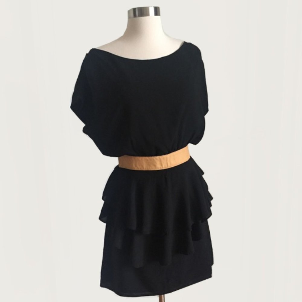 FREE PEOPLE Ruffle Layer Mini Dress, Black, S